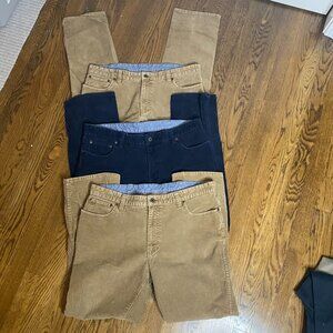(3) L.L. Bean Standard Fit Corduroy pants dark tan navy blue 38 x 30 EUC